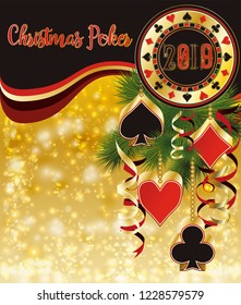 Christmas poker background, New 2019 year. vector illustration
