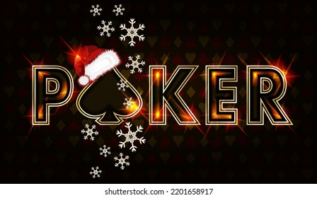 Christmas poker background with santa claus hat and spades sign, vector illustration