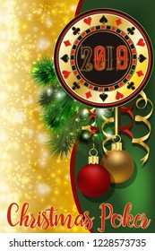 Christmas Poker card. New 2019 year vector illustration