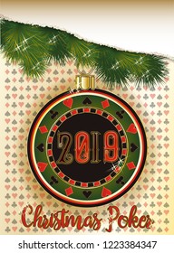 Christmas Poker chip,  New 2019 Year card, vector illustration