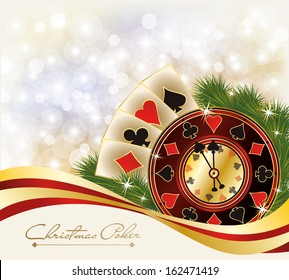 Christmas Poker greeting casino banner, vector illustration