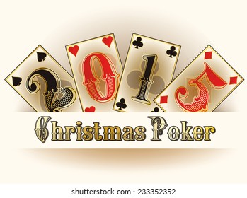 Christmas Poker happy new 2015 year cards, vector illustration