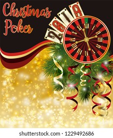 Christmas Poker invitation card. New 2019 year vector illustration