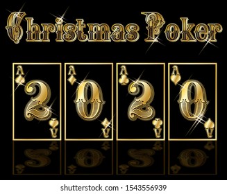 Christmas poker new 2020 year invitation card, vector illustration