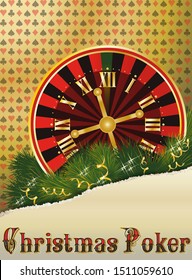 Christmas poker, new year casino card, vector illustration