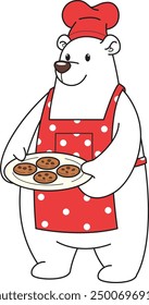 Christmas polar bear baking cookies vector illustration