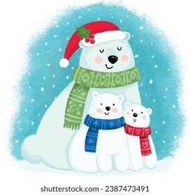 Christmas polar bear, cute character with santa hat.