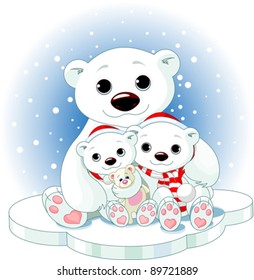 Christmas Polar Bear Family On Ice Floe