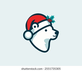 Christmas Polar Bear Logo Design Icon Vector Illustration 