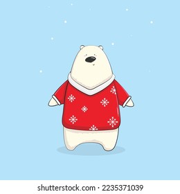 Christmas Polar bear, Merry Christmas illustrations of cute Polar bear with accessories like a knitted hats, sweaters, scarfs