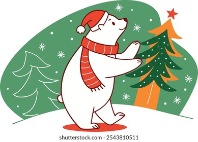 Christmas polar bear, stylized, for a holiday banner.