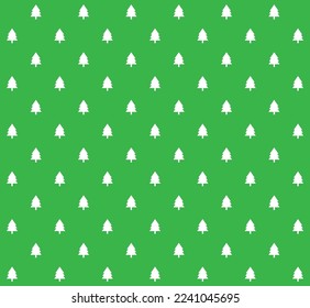 Christmas polka dot pattern. White Christmas tree pattern on green background. Green and white fabric and textile design.