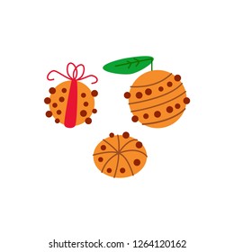 Christmas pomander simple single flat icon. Vector illustration isolated on white background. Xmas decoration in cartoon style. Traditional christmas element of holiday