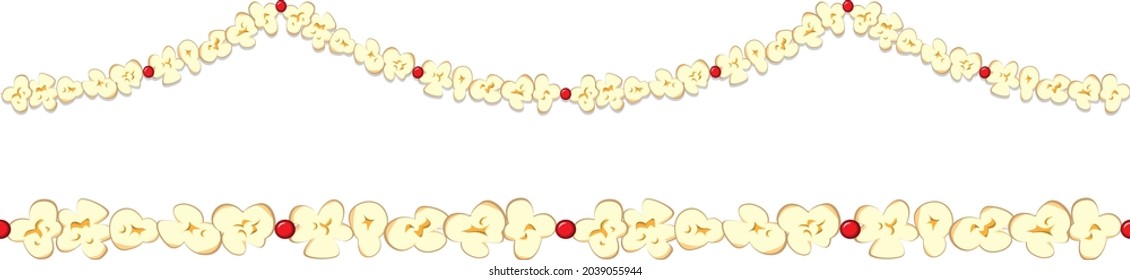 Christmas Popcorn And Cranberies Diy String, Xmas Garland For Winter Season, Vector Isolated On White Background, Design For Decorating Invitations, Web, Cards, Posters, Banners