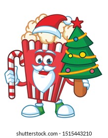 christmas popcorn mascot character vector design with santa claus custom