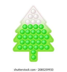 Christmas Popit trendy fidget toy - holiday fir tree in green and white colors. Christmas tree colorful pop it toy. Bubble sensory fashionable popit for kids. Vector illustration isolated.