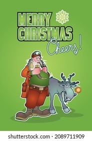 Christmas Post Card design Santa and deer