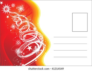 christmas post card on tree and stars with space of your text, vector illustration