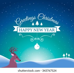 Christmas post card template. Designed text. Vector illustration.