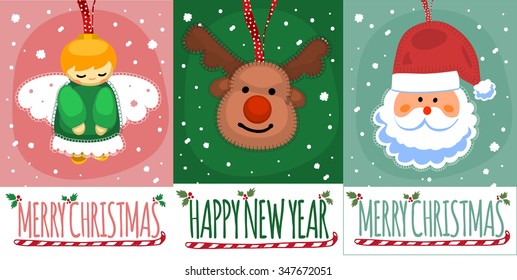 Christmas post card template. Vector illustration.