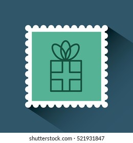 christmas post stamp with decorative gift box icon over blue background. colorful design. vector illustration