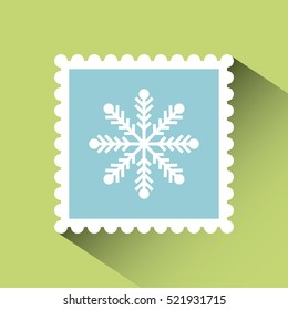 christmas post stamp with decorative snowflake icon over green background. colorful design. vector illustration