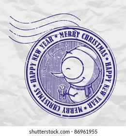 Christmas  postage stamp on a paper-background. Vector illustration