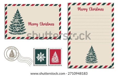 Christmas postage stamp set design greeting card 