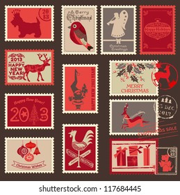 Christmas Postage Stamps - for design, scrapbook - in vector