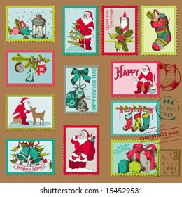 Christmas Postage Stamps - for design, scrapbook - in vector
