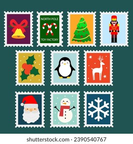Vector de ilustración de estampillas postales de Navidad