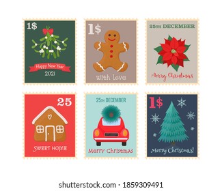 Weihnachtsbriefmarken. Vektorgrafik