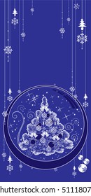 christmas postal with a fir tree on a dark blue background