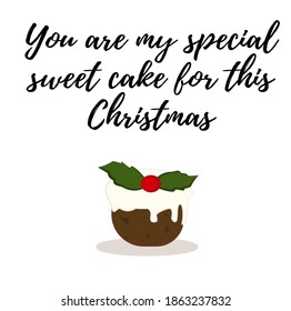 Christmas postcard 2021, vector. Love couple. Cake illustration, sweets