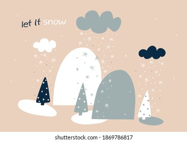 Postal de Navidad con paisaje abstracto