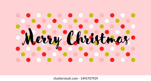 Christmas postcard with calligraphic seasons wishes on multicolored polka dot background