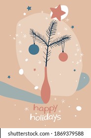 Christmas postcard with conifer branch
