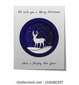 Christmas postcard. Cut out paper effect. Vector illustration