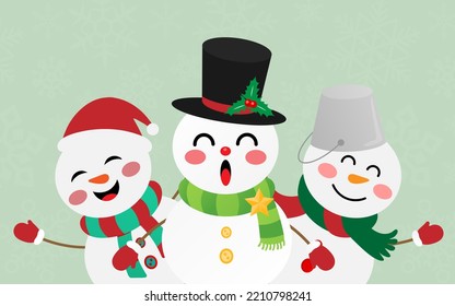 Christmas postcard of cute cheerful snowman, Merry Christmas and Happy New Year