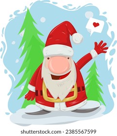 Christmas postcard of cute Santa Claus with Christmas tree. vector illustration