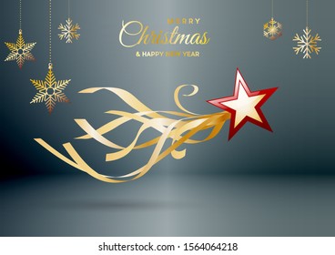 Christmas postcard, decorations and background with abstract comet and star. 
