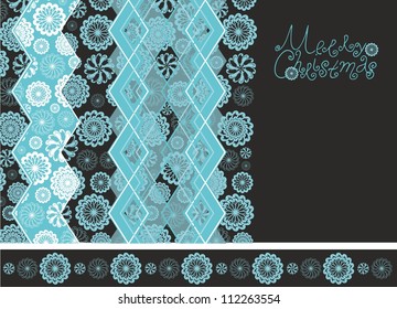 Christmas postcard design with  falling blue snowflakes