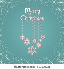 Christmas postcard design with lettering Merry Christmas and garlands with snowflakes. Vector illustration