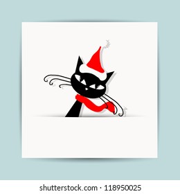 Christmas postcard design with santa cat