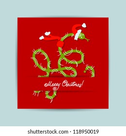 Christmas postcard design with snake, symbol of chinese new year 2013