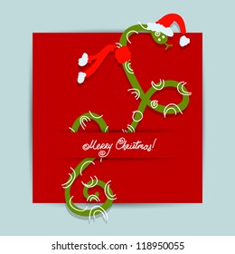 Christmas postcard design with snake, symbol of chinese new year 2013
