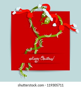 Christmas postcard design with snake, symbol of chinese new year 2013