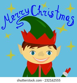 Christmas postcard with an elf