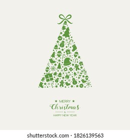 Christmas postcard with festive tree and greetings. Vector