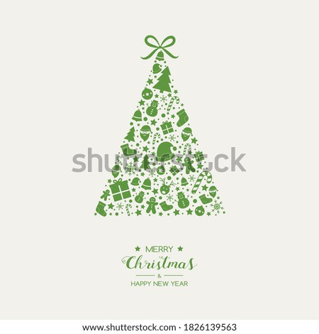 Christmas postcard with festive tree and greetings. Vector